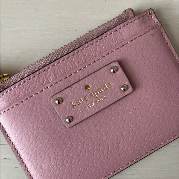 Kate Spade Jeanne pink pebbled leather mini card holder pouch - Picture 3 of 5